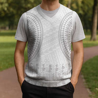 Niue White Sunday Christmas Knitted V-Neck Vest Tapu Fanau Ia Puakenikeni Hiapo Pattern LT14 - Polynesian Pride