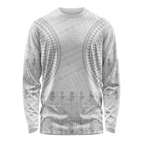 Niue White Sunday Long Sleeve Shirt Tapu Fanau Ia Puakenikeni Hiapo Pattern LT14 Unisex White - Polynesian Pride