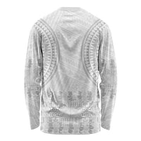 Niue White Sunday Long Sleeve Shirt Tapu Fanau Ia Puakenikeni Hiapo Pattern LT14 - Polynesian Pride