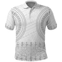 Niue White Sunday Polo Shirt Tapu Fanau Ia Puakenikeni Hiapo Pattern LT14 White - Polynesian Pride