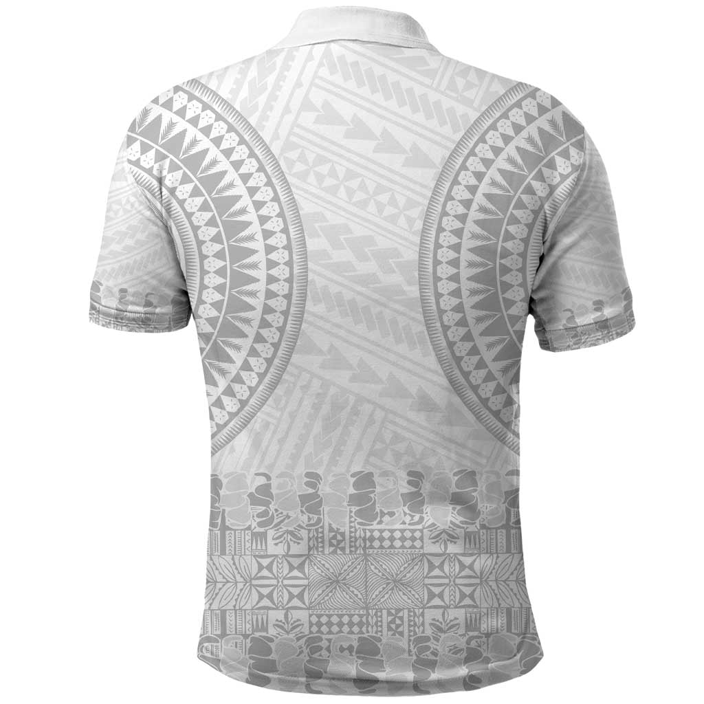 Niue White Sunday Polo Shirt Tapu Fanau Ia Puakenikeni Hiapo Pattern LT14 - Polynesian Pride
