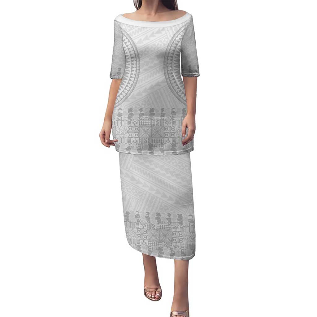 Niue White Sunday Puletasi Tapu Fanau Ia Puakenikeni Hiapo Pattern - Polynesian Pride