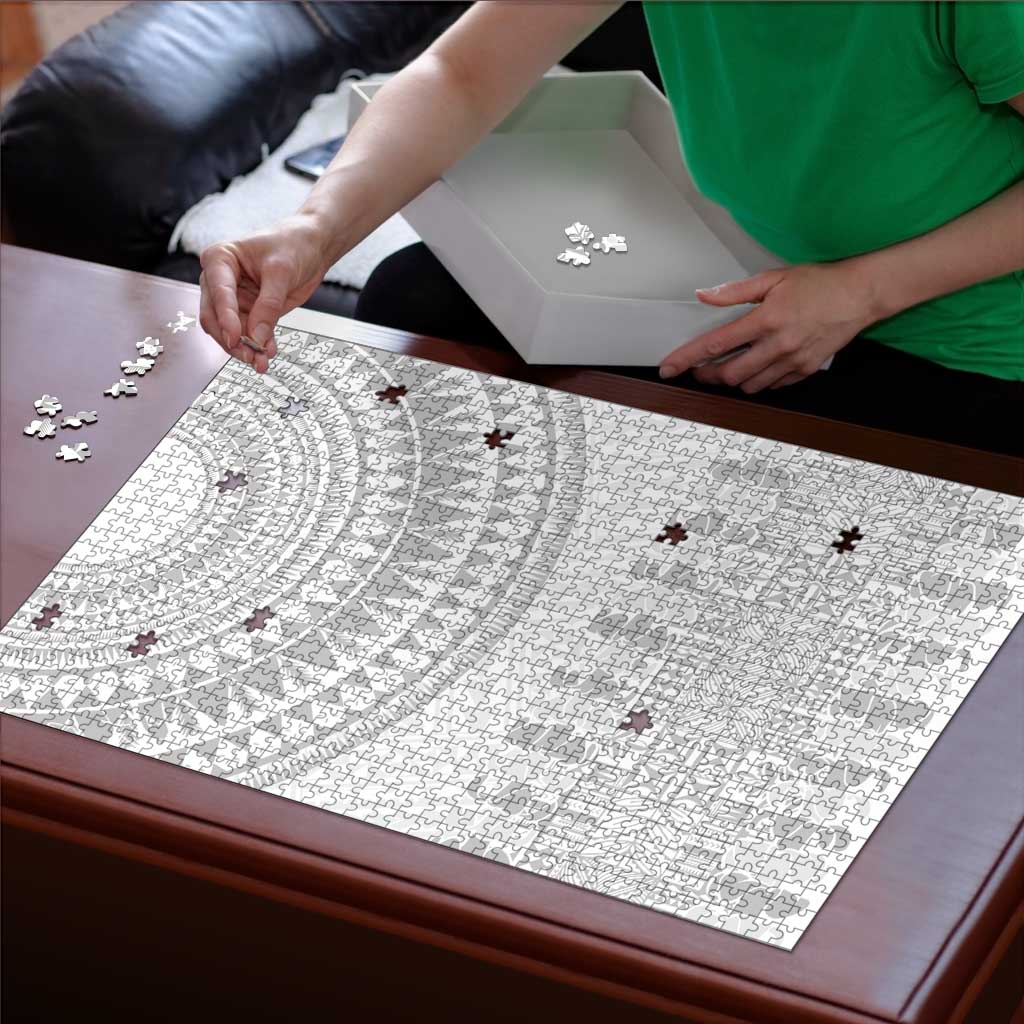 Niue White Sunday Puzzle Tapu Fanau Ia Puakenikeni Hiapo Pattern - Polynesian Pride