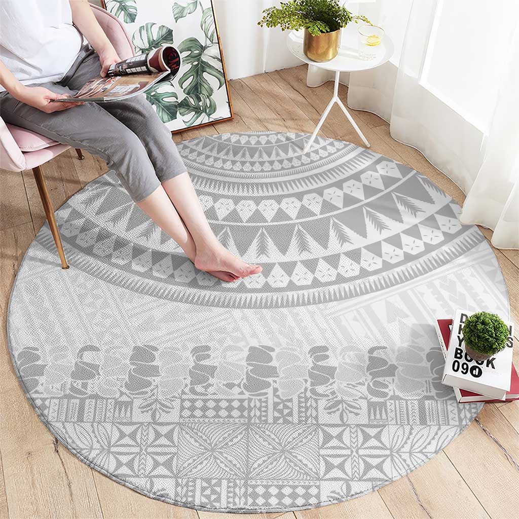 Niue White Sunday Round Carpet Tapu Fanau Ia Puakenikeni Hiapo Pattern - Polynesian Pride