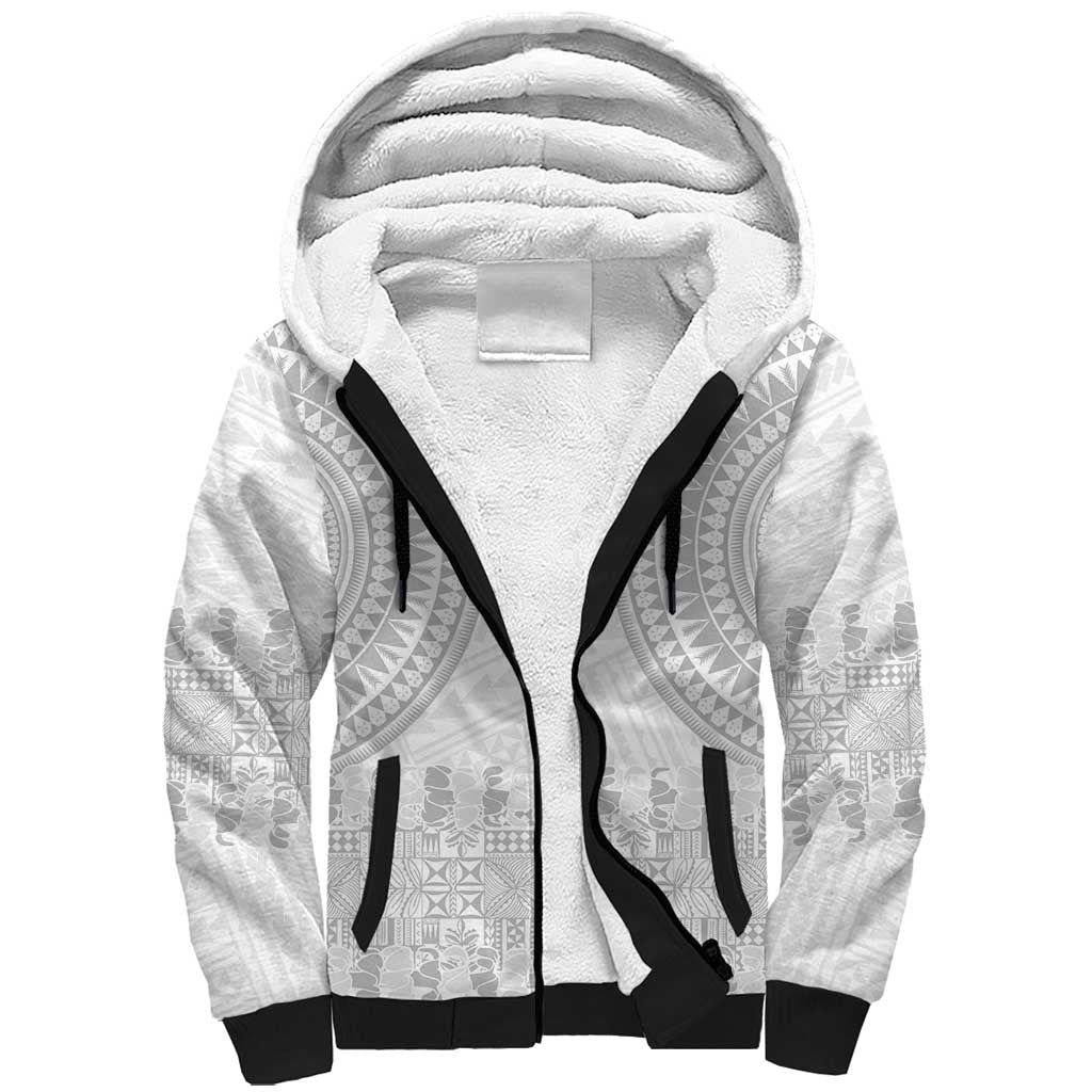 Niue White Sunday Sherpa Hoodie Tapu Fanau Ia Puakenikeni Hiapo Pattern LT14 Unisex White - Polynesian Pride
