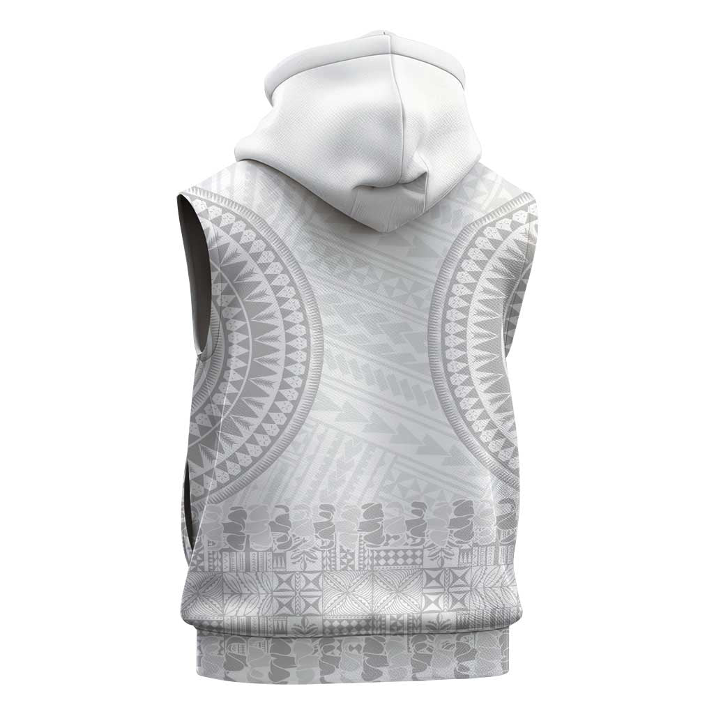 Niue White Sunday Sleeveless Hoodie Tapu Fanau Ia Puakenikeni Hiapo Pattern LT14 - Polynesian Pride