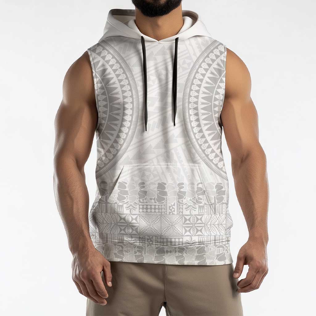 Niue White Sunday Sleeveless Hoodie Tapu Fanau Ia Puakenikeni Hiapo Pattern LT14 - Polynesian Pride