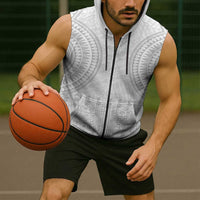 Niue White Sunday Sleeveless Zip Hoodie Tapu Fanau Ia Puakenikeni Hiapo Pattern LT14 - Polynesian Pride