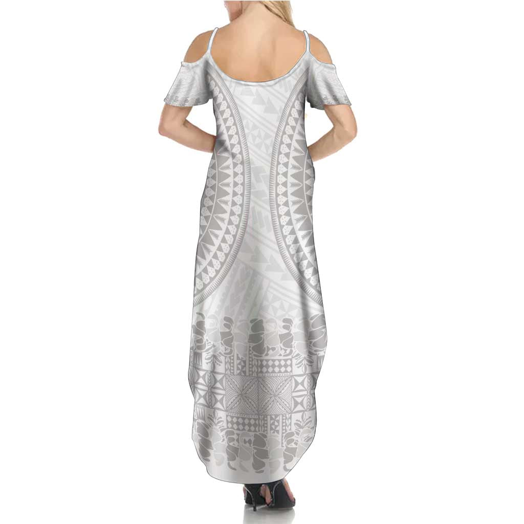 Niue White Sunday Summer Maxi Dress Tapu Fanau Ia Puakenikeni Hiapo Pattern LT14 - Polynesian Pride