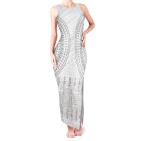 Niue White Sunday Tank Maxi Dress Tapu Fanau Ia Puakenikeni Hiapo Pattern LT14 Women White - Polynesian Pride