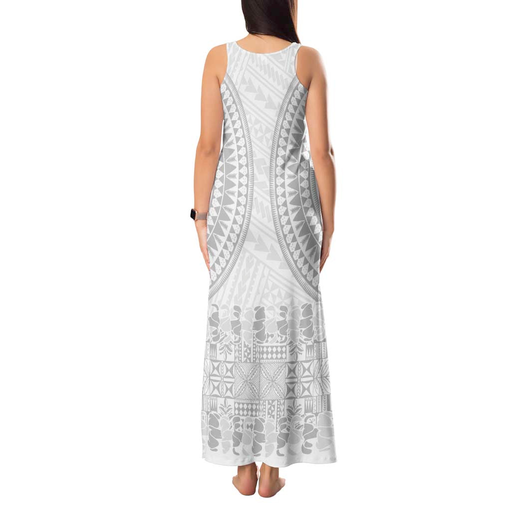Niue White Sunday Tank Maxi Dress Tapu Fanau Ia Puakenikeni Hiapo Pattern LT14 - Polynesian Pride