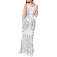 Niue White Sunday Tank Maxi Dress Tapu Fanau Ia Puakenikeni Hiapo Pattern LT14 - Polynesian Pride