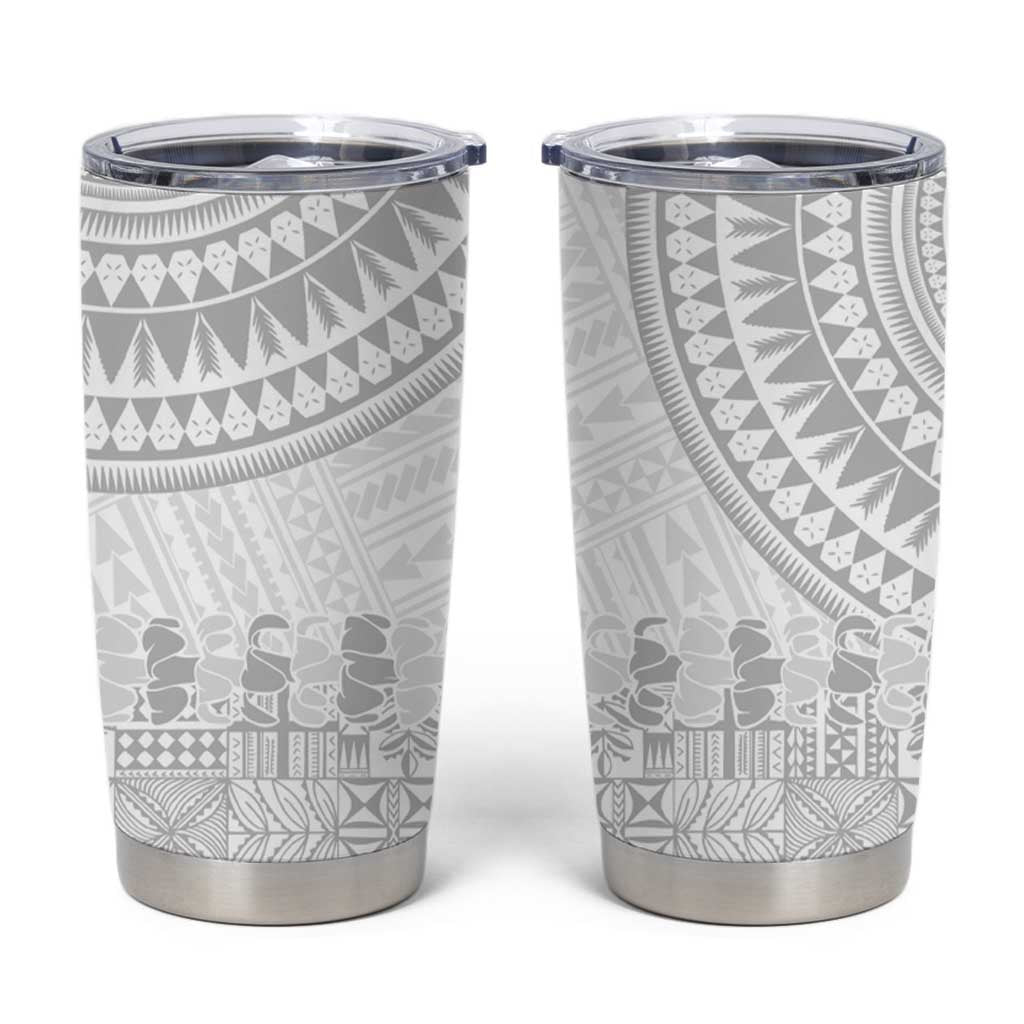 Niue White Sunday Tumbler Cup Tapu Fanau Ia Puakenikeni Hiapo Pattern LT14 White - Polynesian Pride