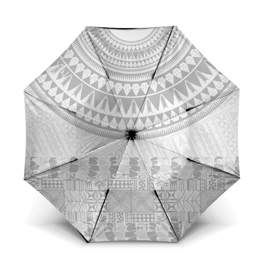 Niue White Sunday Umbrella Tapu Fanau Ia Puakenikeni Hiapo Pattern - Polynesian Pride