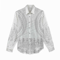 Niue White Sunday Women Casual Shirt Tapu Fanau Ia Puakenikeni Hiapo Pattern LT14 - Polynesian Pride