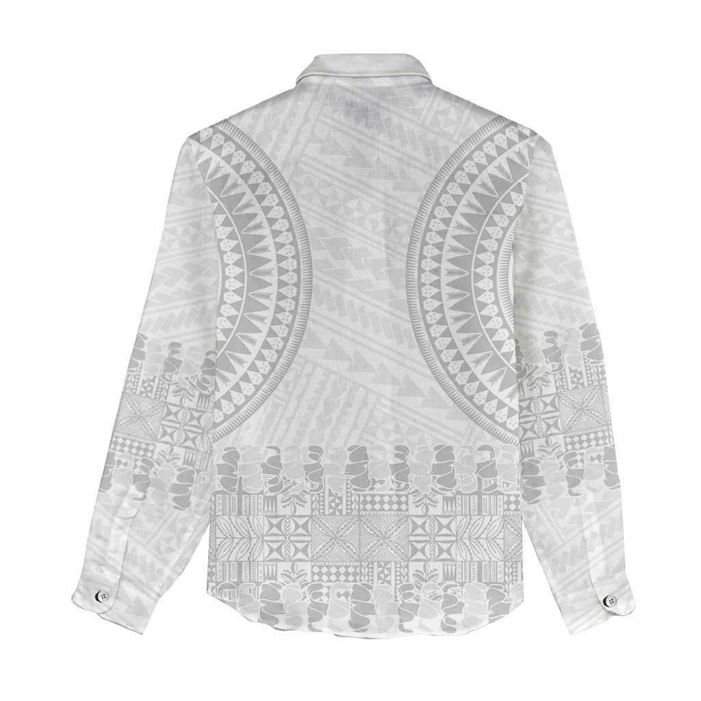 Niue White Sunday Women Casual Shirt Tapu Fanau Ia Puakenikeni Hiapo Pattern LT14 - Polynesian Pride