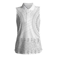 Niue White Sunday Women Sleeveless Polo Shirt Tapu Fanau Ia Puakenikeni Hiapo Pattern LT14 Female White - Polynesian Pride