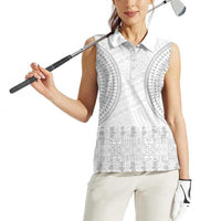 Niue White Sunday Women Sleeveless Polo Shirt Tapu Fanau Ia Puakenikeni Hiapo Pattern LT14 - Polynesian Pride