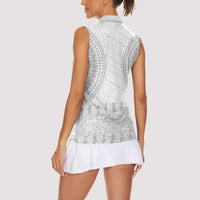 Niue White Sunday Women Sleeveless Polo Shirt Tapu Fanau Ia Puakenikeni Hiapo Pattern LT14 - Polynesian Pride