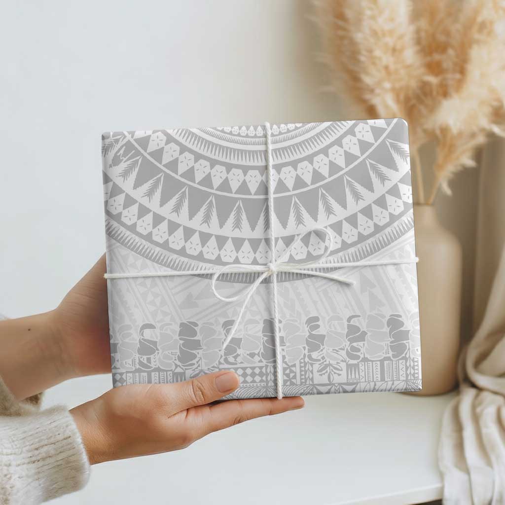 Niue White Sunday Wrapping Paper Tapu Fanau Ia Puakenikeni Hiapo Pattern - Polynesian Pride