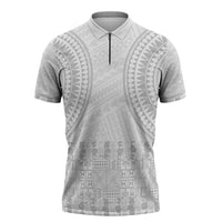 Niue White Sunday Zipper Polo Shirt Tapu Fanau Ia Puakenikeni Hiapo Pattern LT14 White - Polynesian Pride