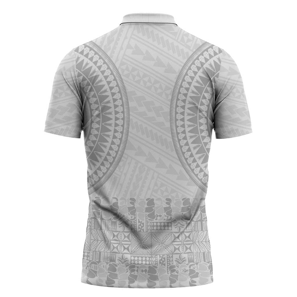 Niue White Sunday Zipper Polo Shirt Tapu Fanau Ia Puakenikeni Hiapo Pattern LT14 - Polynesian Pride