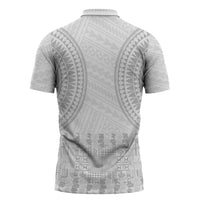Niue White Sunday Zipper Polo Shirt Tapu Fanau Ia Puakenikeni Hiapo Pattern LT14 - Polynesian Pride