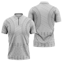 Niue White Sunday Zipper Polo Shirt Tapu Fanau Ia Puakenikeni Hiapo Pattern LT14 - Polynesian Pride
