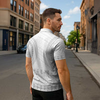 Niue White Sunday Zipper Polo Shirt Tapu Fanau Ia Puakenikeni Hiapo Pattern LT14 - Polynesian Pride
