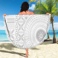 Niue White Sunday Beach Blanket Half Hiapo Pattern Vibes - Polynesian Pride