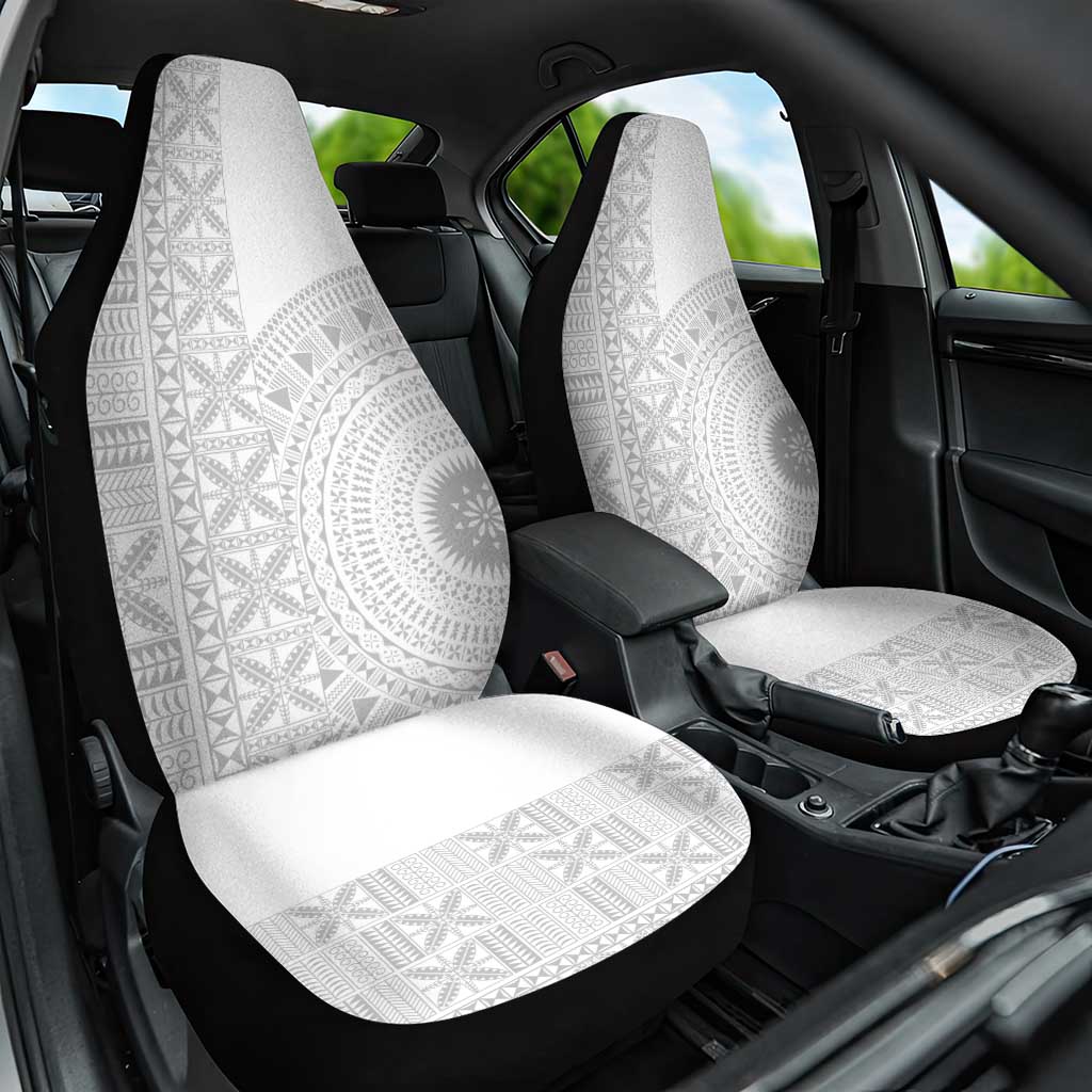 Niue White Sunday Car Seat Cover Half Hiapo Pattern Vibes - Polynesian Pride