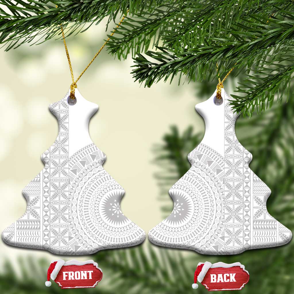 Niue White Sunday Ceramic Ornament Half Hiapo Pattern Vibes - Polynesian Pride