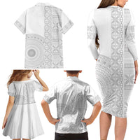 Niue White Sunday Family Matching Long Sleeve Bodycon Dress and Hawaiian Shirt Half Hiapo Pattern Vibes LT14 - Polynesian Pride