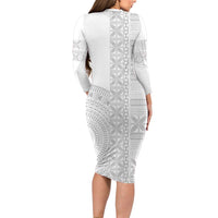 Niue White Sunday Family Matching Long Sleeve Bodycon Dress and Hawaiian Shirt Half Hiapo Pattern Vibes LT14 - Polynesian Pride