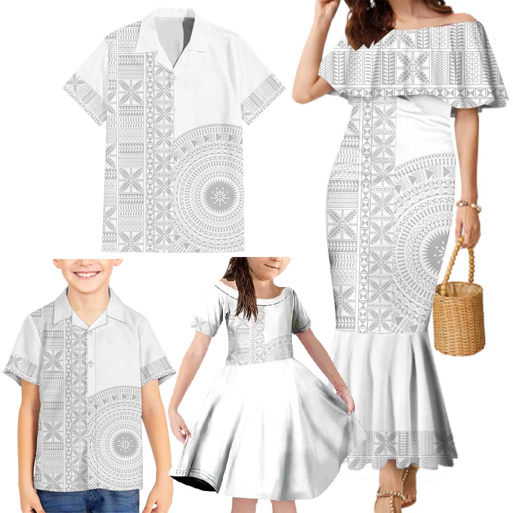 Niue White Sunday Family Matching Mermaid Dress and Hawaiian Shirt Half Hiapo Pattern Vibes LT14 - Polynesian Pride