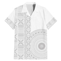 Niue White Sunday Family Matching Mermaid Dress and Hawaiian Shirt Half Hiapo Pattern Vibes LT14 Dad's Shirt - Short Sleeve White - Polynesian Pride
