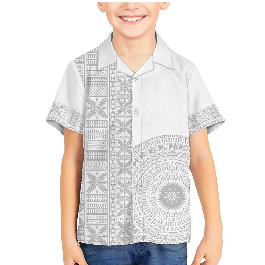 Niue White Sunday Family Matching Mermaid Dress and Hawaiian Shirt Half Hiapo Pattern Vibes LT14 Son's Shirt White - Polynesian Pride