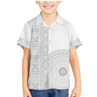 Niue White Sunday Family Matching Mermaid Dress and Hawaiian Shirt Half Hiapo Pattern Vibes LT14 Son's Shirt White - Polynesian Pride