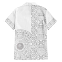 Niue White Sunday Family Matching Off The Shoulder Long Sleeve Dress and Hawaiian Shirt Half Hiapo Pattern Vibes LT14 - Polynesian Pride
