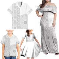 Niue White Sunday Family Matching Off Shoulder Maxi Dress and Hawaiian Shirt Half Hiapo Pattern Vibes LT14 - Polynesian Pride