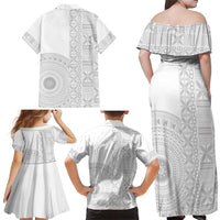 Niue White Sunday Family Matching Off Shoulder Maxi Dress and Hawaiian Shirt Half Hiapo Pattern Vibes LT14 - Polynesian Pride