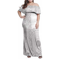 Niue White Sunday Family Matching Off Shoulder Maxi Dress and Hawaiian Shirt Half Hiapo Pattern Vibes LT14 Mom's Dress White - Polynesian Pride