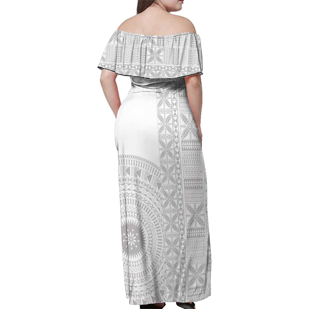 Niue White Sunday Family Matching Off Shoulder Maxi Dress and Hawaiian Shirt Half Hiapo Pattern Vibes LT14 - Polynesian Pride