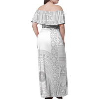 Niue White Sunday Family Matching Off Shoulder Maxi Dress and Hawaiian Shirt Half Hiapo Pattern Vibes LT14 - Polynesian Pride