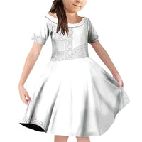 Niue White Sunday Family Matching Off Shoulder Short Dress and Hawaiian Shirt Half Hiapo Pattern Vibes LT14 Daughter's Dress White - Polynesian Pride