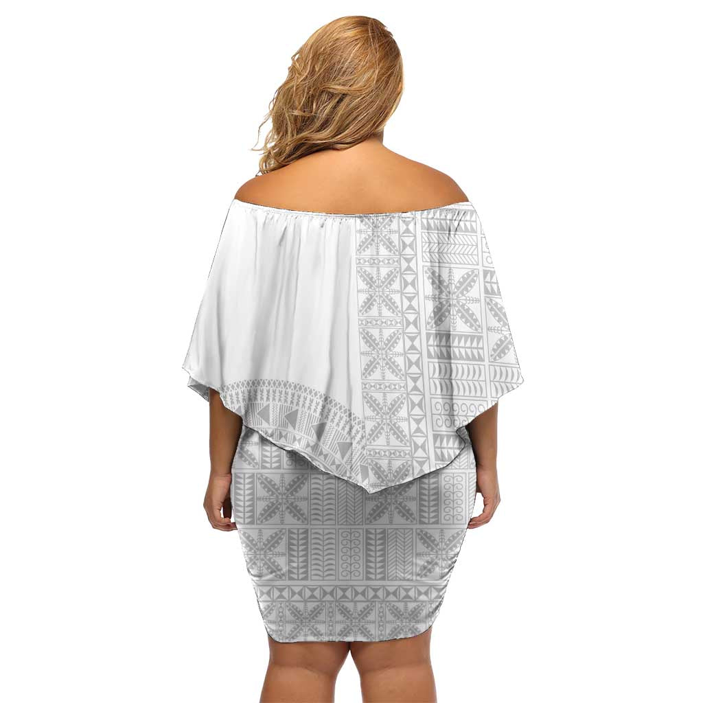 Niue White Sunday Family Matching Off Shoulder Short Dress and Hawaiian Shirt Half Hiapo Pattern Vibes LT14 - Polynesian Pride