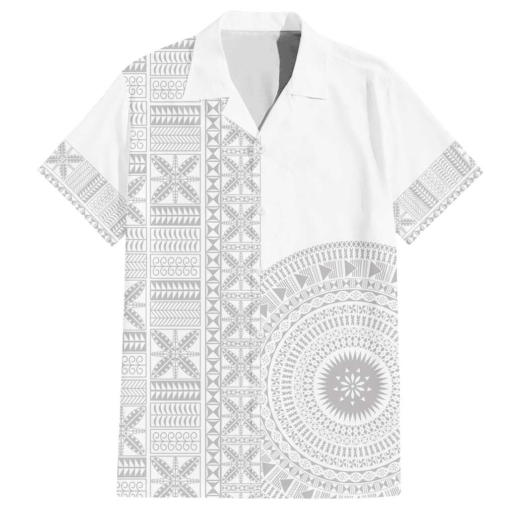 Niue White Sunday Family Matching Puletasi and Hawaiian Shirt Half Hiapo Pattern Vibes - Polynesian Pride