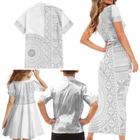 Niue White Sunday Family Matching Short Sleeve Bodycon Dress and Hawaiian Shirt Half Hiapo Pattern Vibes LT14 - Polynesian Pride