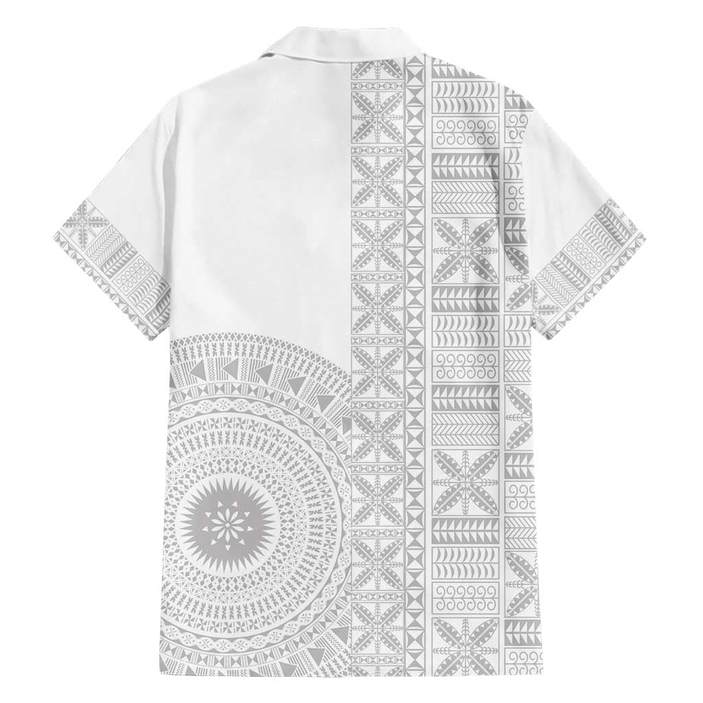 Niue White Sunday Family Matching Short Sleeve Bodycon Dress and Hawaiian Shirt Half Hiapo Pattern Vibes LT14 - Polynesian Pride