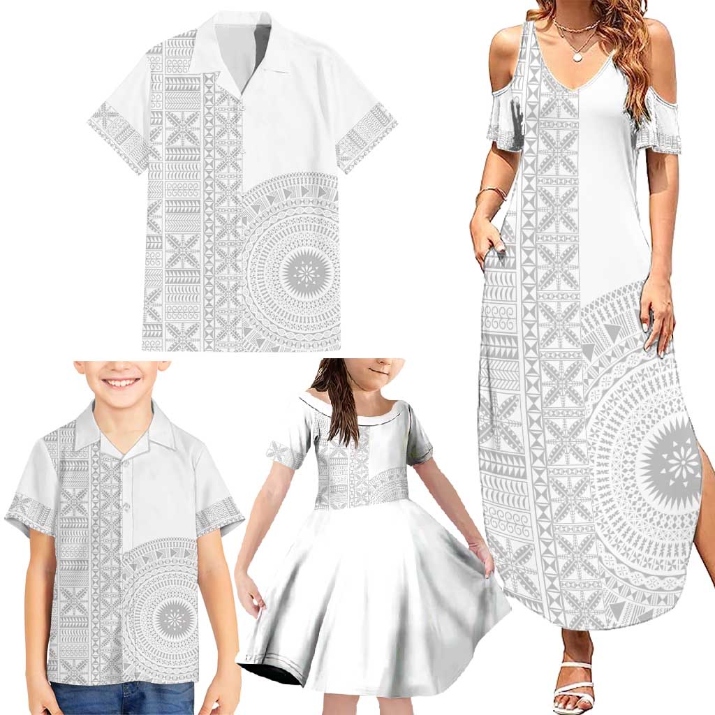 Niue White Sunday Family Matching Summer Maxi Dress and Hawaiian Shirt Half Hiapo Pattern Vibes LT14 - Polynesian Pride